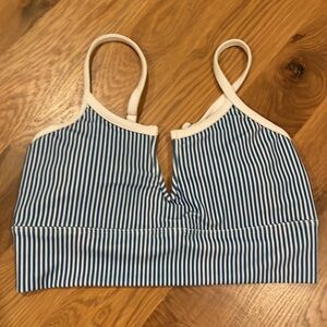 LainSnow Blue and White Striped Skinny Strap Bikini Top